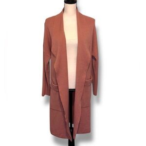 Anrabess Rust Orange Open Front Cardigan Sweater Longline Knit sz Large Like New